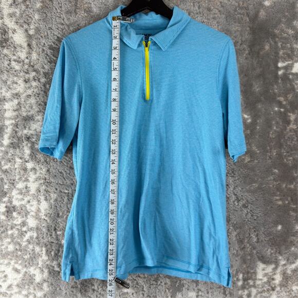 Lands End Sz M Striped 1/4 Zip Polo Top Blue Short Sleeve Casual Collar Stretch - Picture 2 of 8